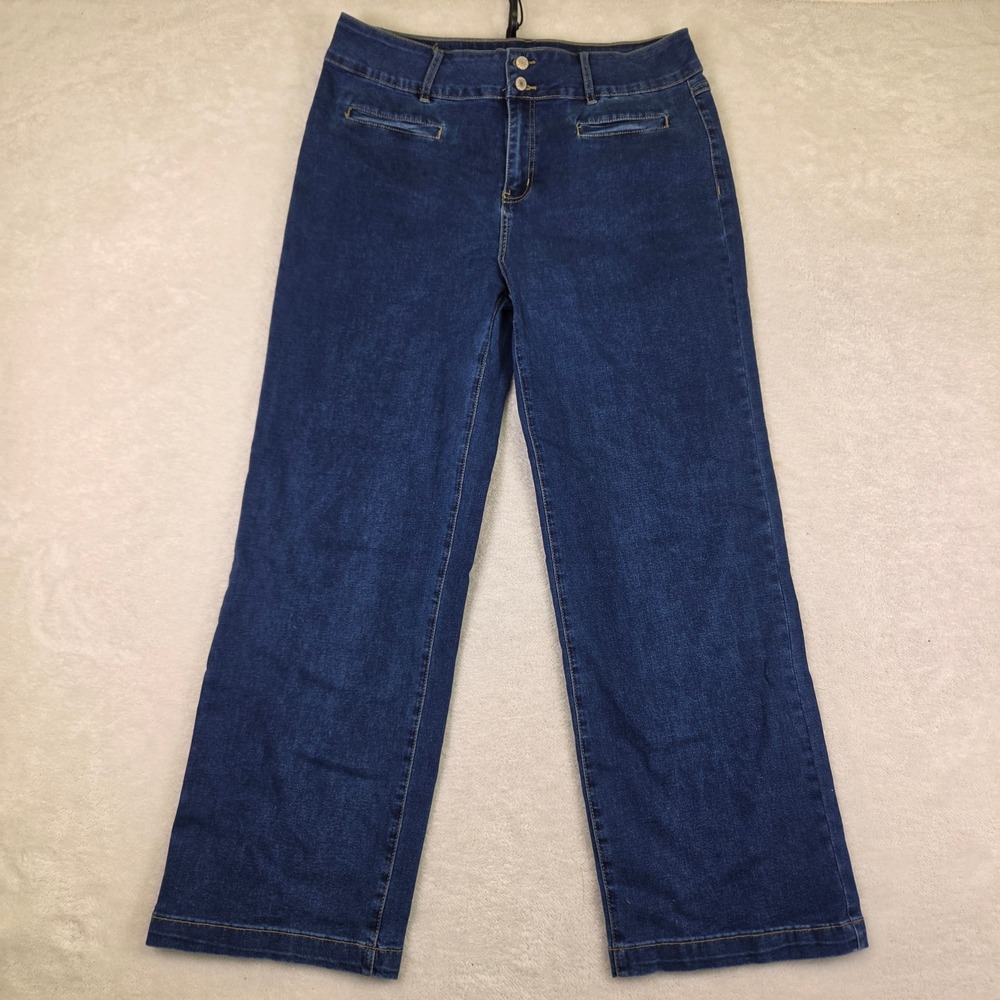 Sidefeel Womens Size 18 Dark Wash Wide Leg High Rise Stretch Denim Jeans
